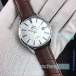 High Quality Omega De Ville Silver Dial Brown Leather Strap Watch